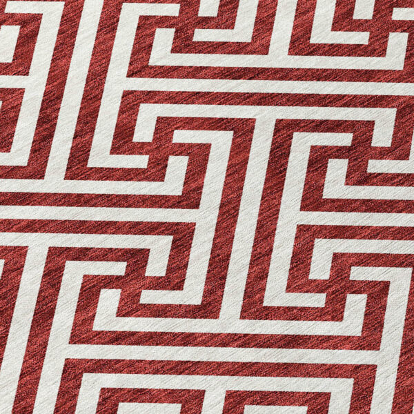 5' X 8' Merlot And Ivory Geometric Washable Indoor Outdoor Area Rug