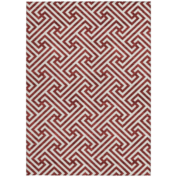 5' X 8' Merlot And Ivory Geometric Washable Indoor Outdoor Area Rug