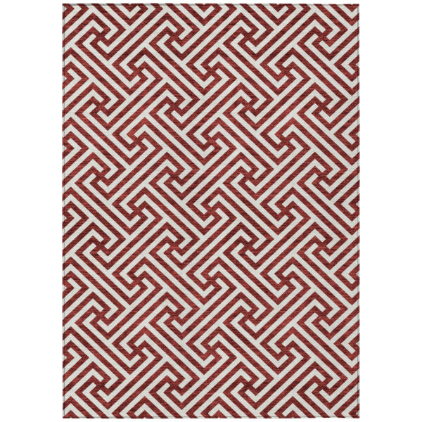 5' X 8' Merlot And Ivory Geometric Washable Indoor Outdoor Area Rug