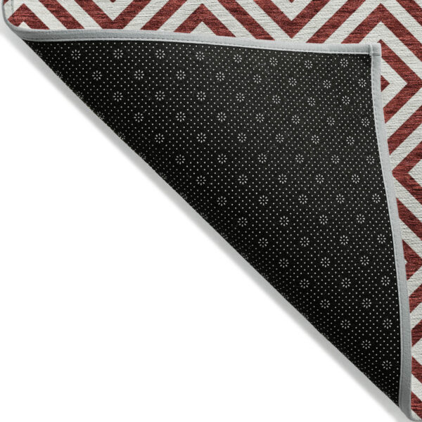 5' X 8' Merlot And Ivory Geometric Washable Indoor Outdoor Area Rug