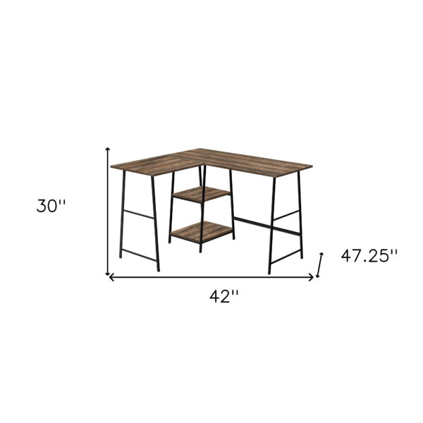 42" Brown and Black Reclaimed Wood and Metal Corner Trestle Computer Desk
