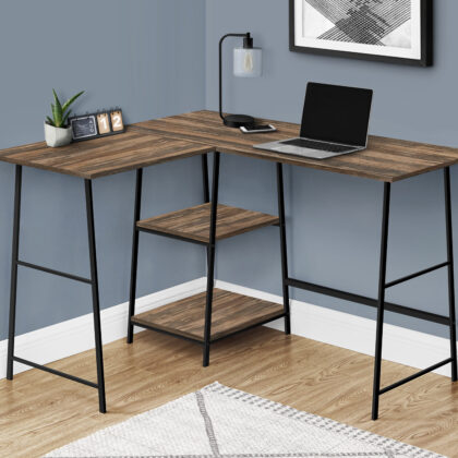 42" Brown and Black Reclaimed Wood and Metal Corner Trestle Computer Desk