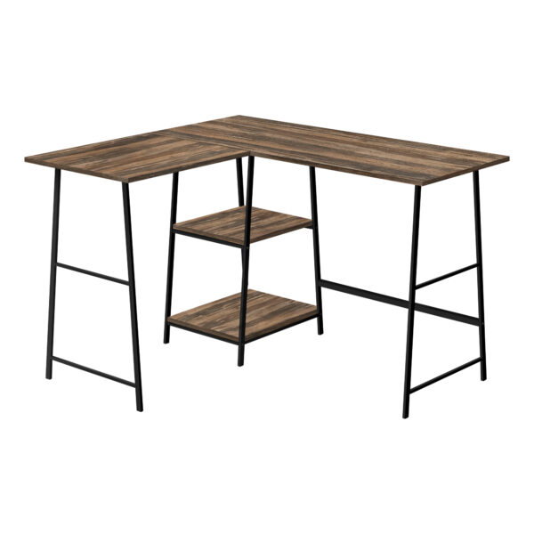 42" Brown and Black Reclaimed Wood and Metal Corner Trestle Computer Desk