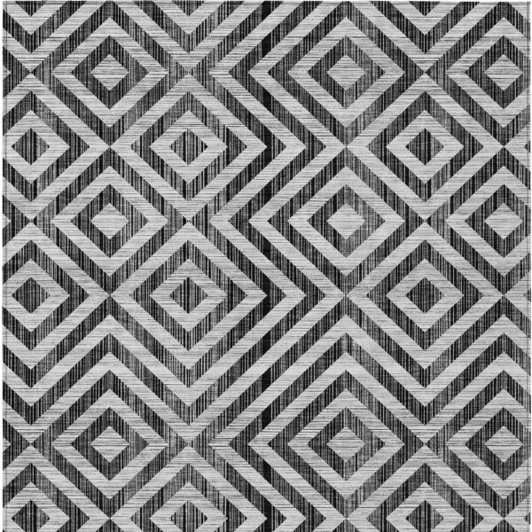 3' X 5' Black Gray And Silver Geometric Washable Indoor Outdoor Area Rug