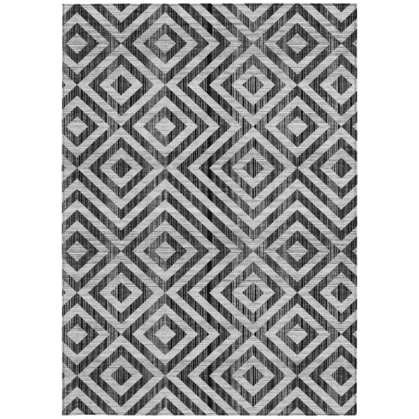 3' X 5' Black Gray And Silver Geometric Washable Indoor Outdoor Area Rug