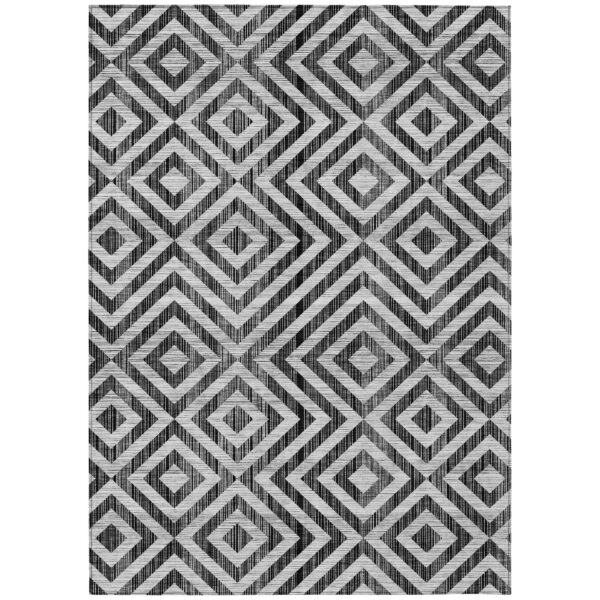 3' X 5' Black Gray And Silver Geometric Washable Indoor Outdoor Area Rug