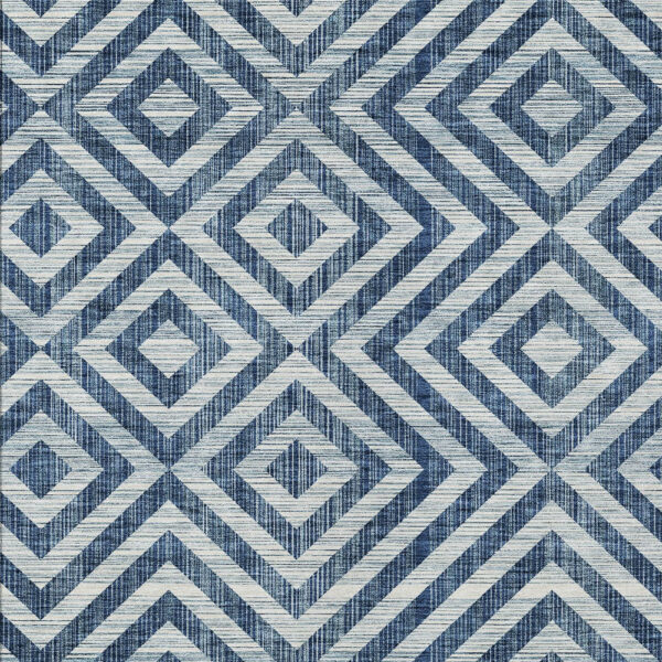 5' X 8' Navy Blue And Ivory Geometric Washable Indoor Outdoor Area Rug