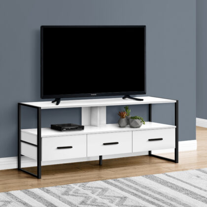 49" White Cabinet Enclosed Storage TV Stand