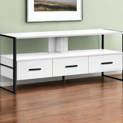 49" White Cabinet Enclosed Storage TV Stand