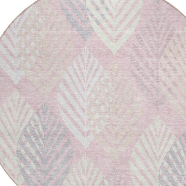 8' Pink Ivory And Beige Round Floral Washable Indoor Outdoor Area Rug
