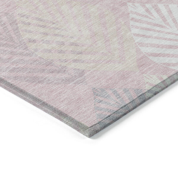 8' Pink Ivory And Beige Round Floral Washable Indoor Outdoor Area Rug
