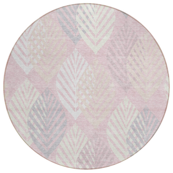 8' Pink Ivory And Beige Round Floral Washable Indoor Outdoor Area Rug