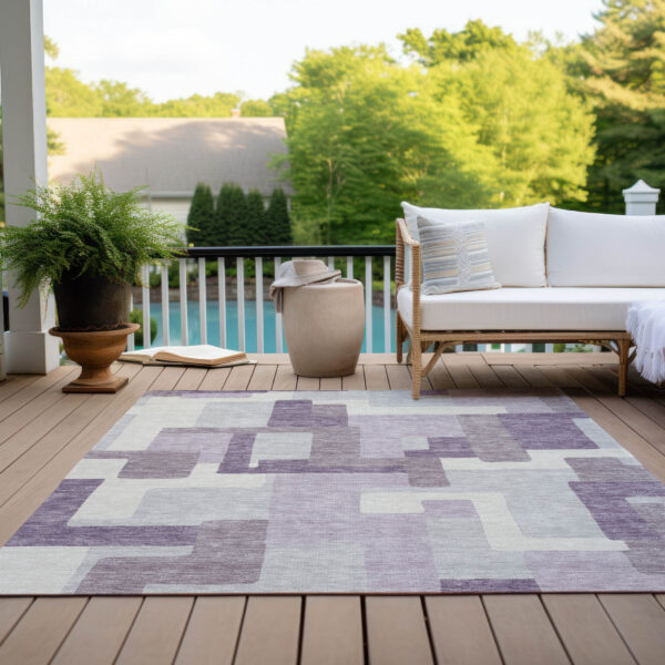5' X 8' Lavender Purple And Ivory Abstract Washable Indoor Outdoor Area Rug