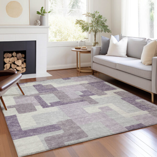 5' X 8' Lavender Purple And Ivory Abstract Washable Indoor Outdoor Area Rug
