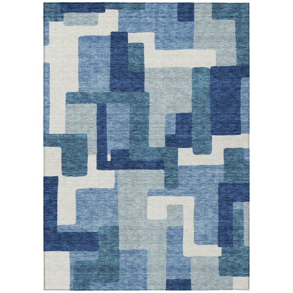 5' X 8' Navy Blue And Sky Blue Abstract Washable Indoor Outdoor Area Rug