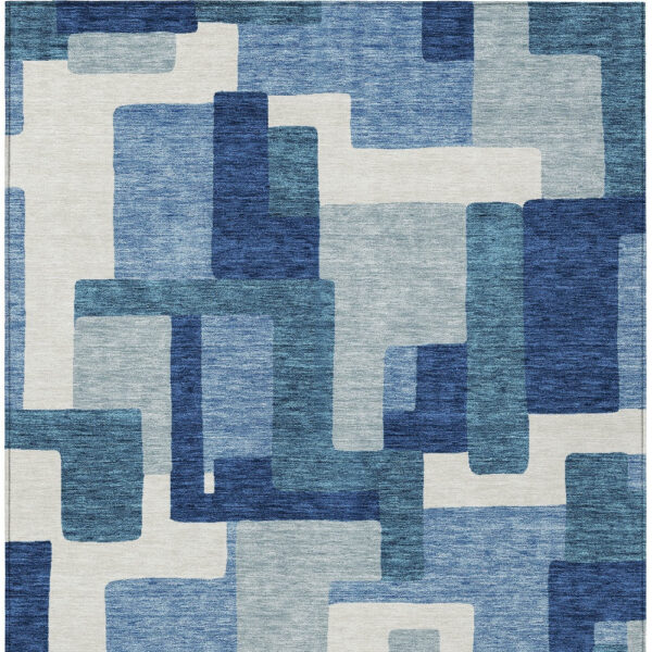5' X 8' Navy Blue And Sky Blue Abstract Washable Indoor Outdoor Area Rug