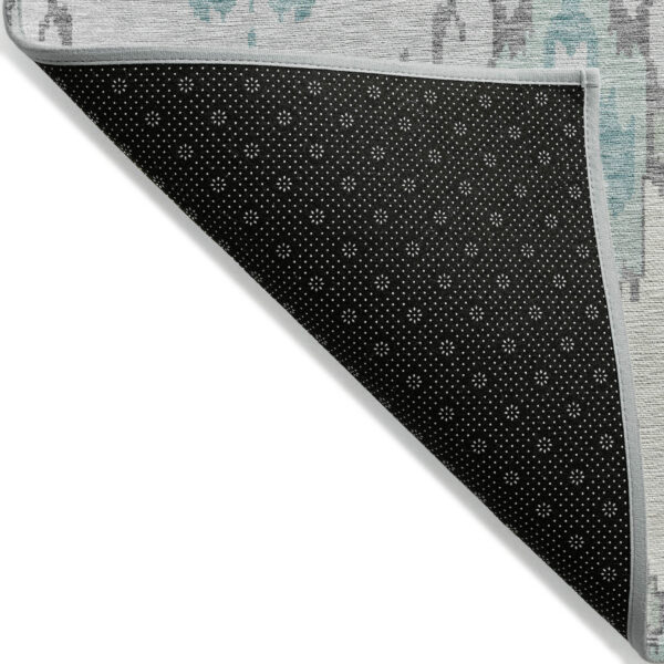 8' Mint Green Teal Blue And Ivory Round Ikat Washable Indoor Outdoor Area Rug