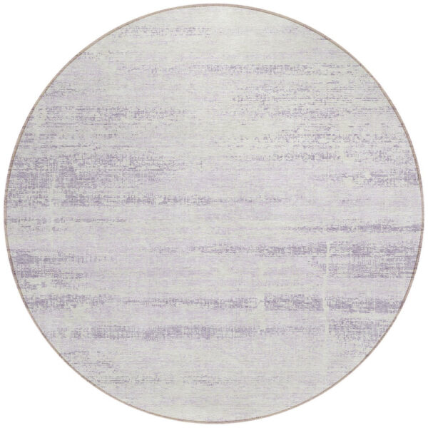 8' Lavender Purple And Ivory Round Abstract Washable Indoor Outdoor Area Rug