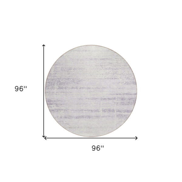 8' Lavender Purple And Ivory Round Abstract Washable Indoor Outdoor Area Rug