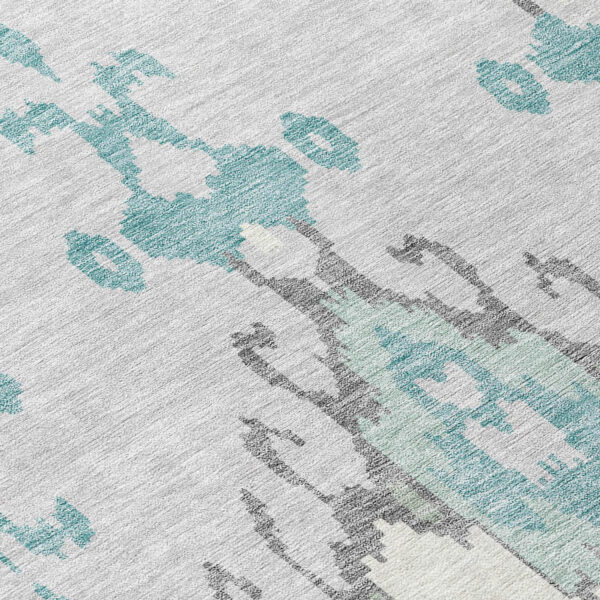 8' Mint Green Teal Blue And Ivory Round Ikat Washable Indoor Outdoor Area Rug