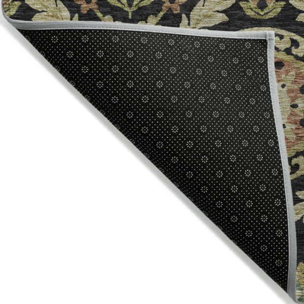 5' X 8' Black Gold And Copper Floral Washable Indoor Outdoor Area Rug