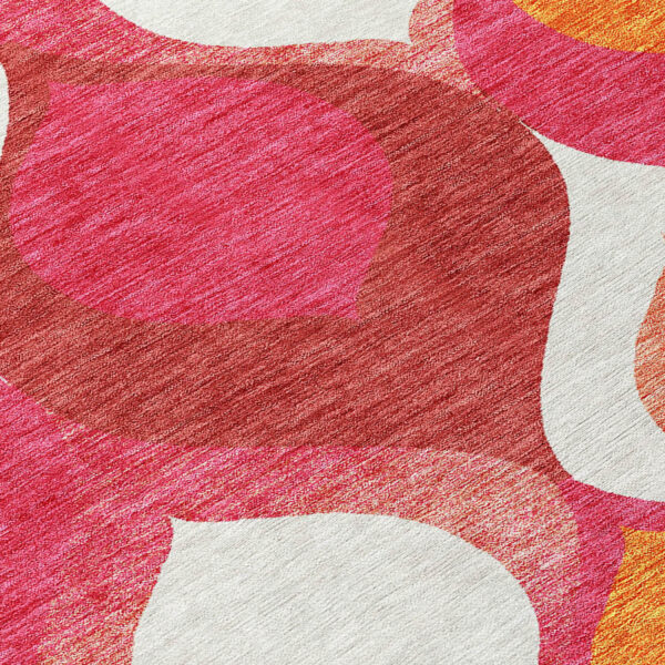 8' Pink Mauve And Orange Round Ogee Washable Indoor Outdoor Area Rug