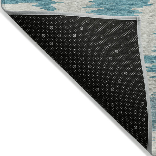 9' X 12' Teal Blue Aqua And Ivory Abstract Washable Indoor Outdoor Area Rug