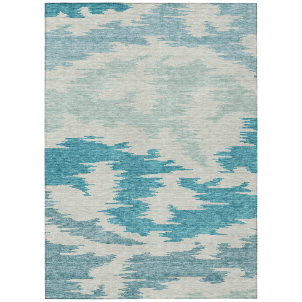 9' X 12' Teal Blue Aqua And Ivory Abstract Washable Indoor Outdoor Area Rug