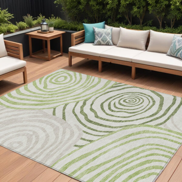 9' X 12' Artichoke Green And Fern Green Abstract Washable Indoor Outdoor Area Rug