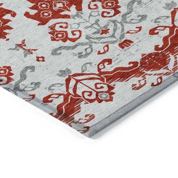 3' X 5' Red Gray And Silver Oriental Washable Indoor Outdoor Area Rug