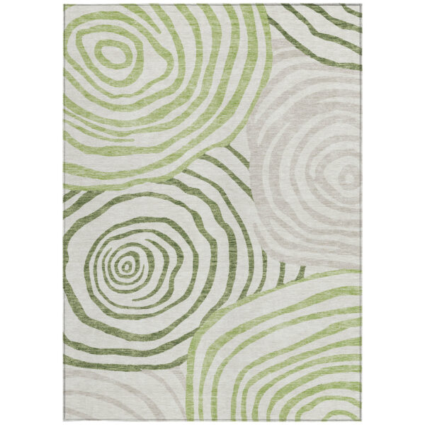 9' X 12' Artichoke Green And Fern Green Abstract Washable Indoor Outdoor Area Rug