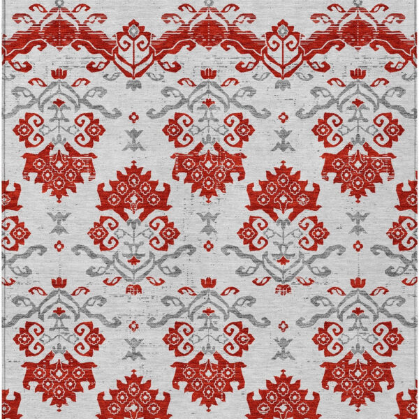3' X 5' Red Gray And Silver Oriental Washable Indoor Outdoor Area Rug