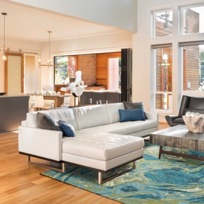 5' X 7' Teal Abstract Splash Indoor Area Rug
