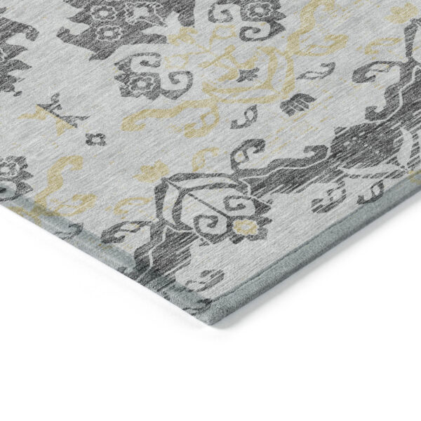 8' Charcoal Silver And Gold Round Oriental Washable Indoor Outdoor Area Rug