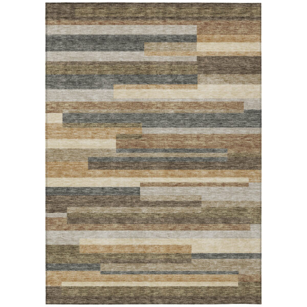 3' X 5' Taupe Beige And Charcoal Striped Washable Indoor Outdoor Area Rug
