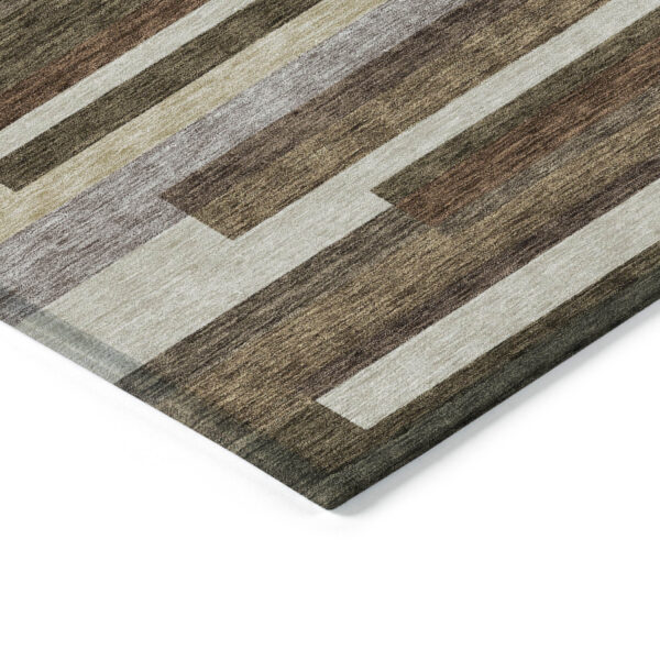 8' X 10' Brown Beige And Copper Striped Washable Indoor Outdoor Area Rug