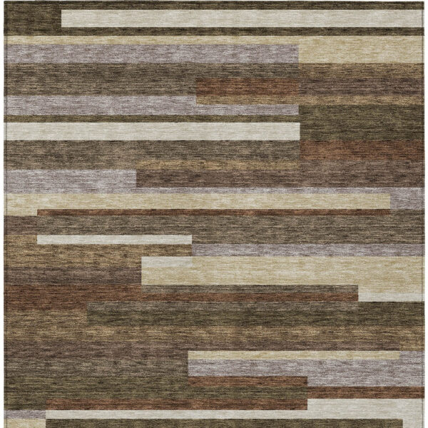 8' X 10' Brown Beige And Copper Striped Washable Indoor Outdoor Area Rug