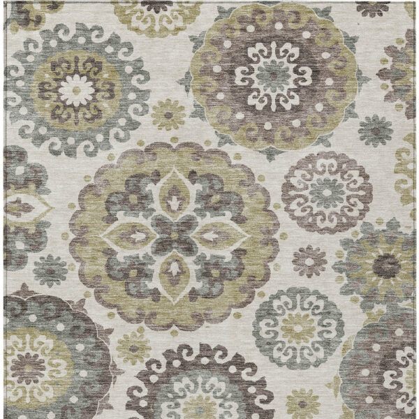 9' X 12' Beige Taupe And Brown Floral Medallion Washable Indoor Outdoor Area Rug