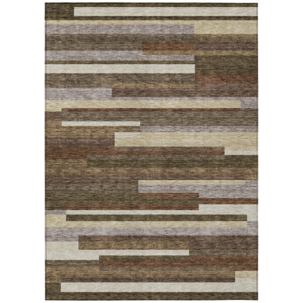 8' X 10' Brown Beige And Copper Striped Washable Indoor Outdoor Area Rug