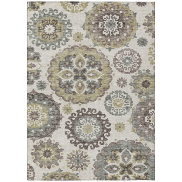 9' X 12' Beige Taupe And Brown Floral Medallion Washable Indoor Outdoor Area Rug