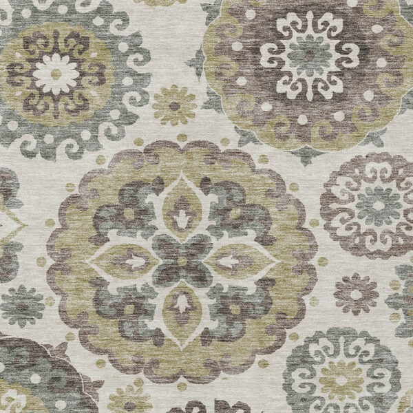 9' X 12' Beige Taupe And Brown Floral Medallion Washable Indoor Outdoor Area Rug