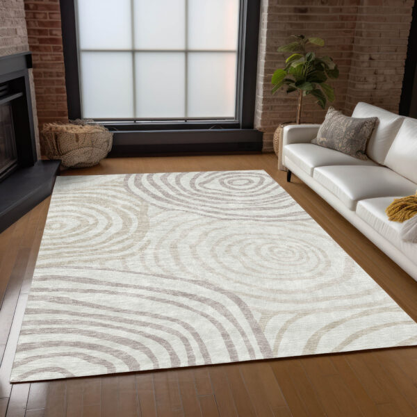 3' X 5' Ivory Beige And Khaki Abstract Washable Indoor Outdoor Area Rug