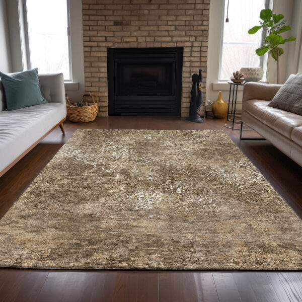 10' X 14' Brown Taupe And Ivory Floral Washable Indoor Outdoor Area Rug