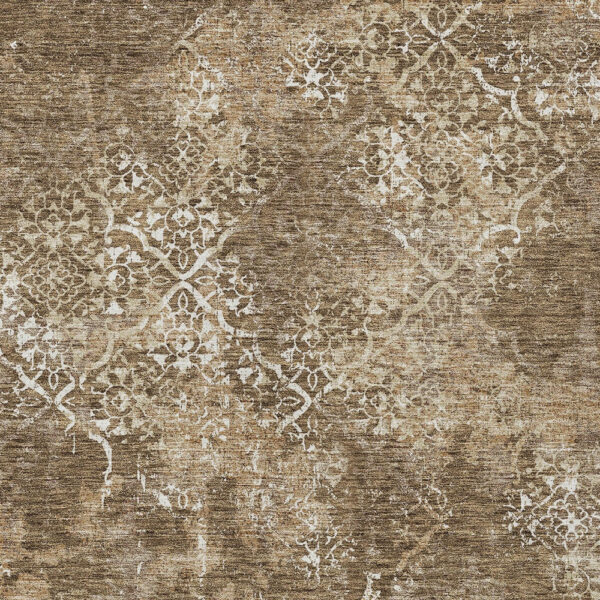 10' X 14' Brown Taupe And Ivory Floral Washable Indoor Outdoor Area Rug