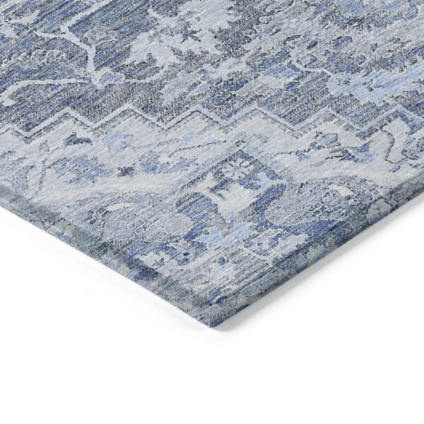 3' X 5' Denim Blue And Sky Blue Oriental Washable Indoor Outdoor Area Rug