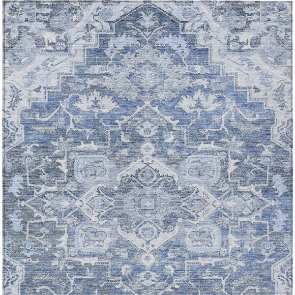 3' X 5' Denim Blue And Sky Blue Oriental Washable Indoor Outdoor Area Rug