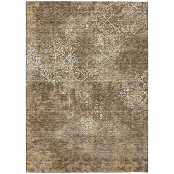 10' X 14' Brown Taupe And Ivory Floral Washable Indoor Outdoor Area Rug