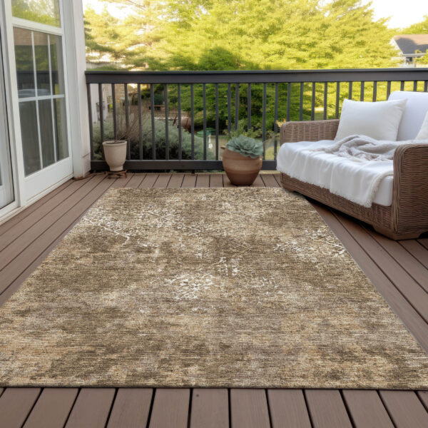 10' X 14' Brown Taupe And Ivory Floral Washable Indoor Outdoor Area Rug