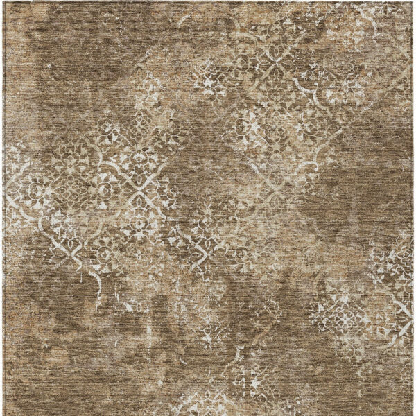 10' X 14' Brown Taupe And Ivory Floral Washable Indoor Outdoor Area Rug