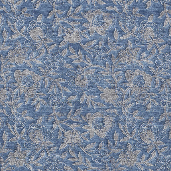 3' X 5' Denim Blue And Taupe Floral Washable Indoor Outdoor Area Rug